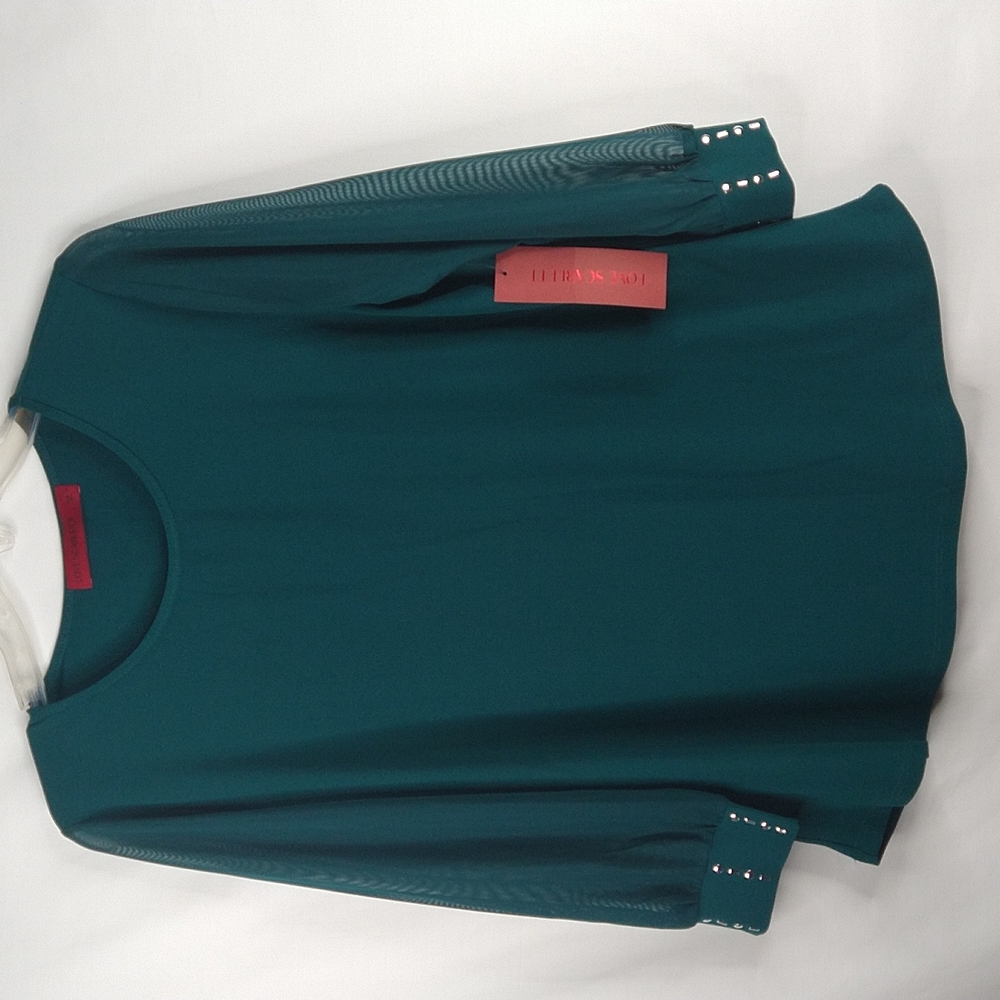 Love Scarlett Teal Sheer Blouse Size: Large